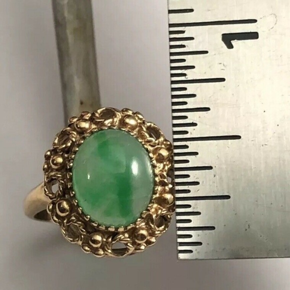Stunning Estate VNT Solid 10K Yellow Gold Jade Jadeite Cabochon Ring Size 7 - Picture 13 of 13